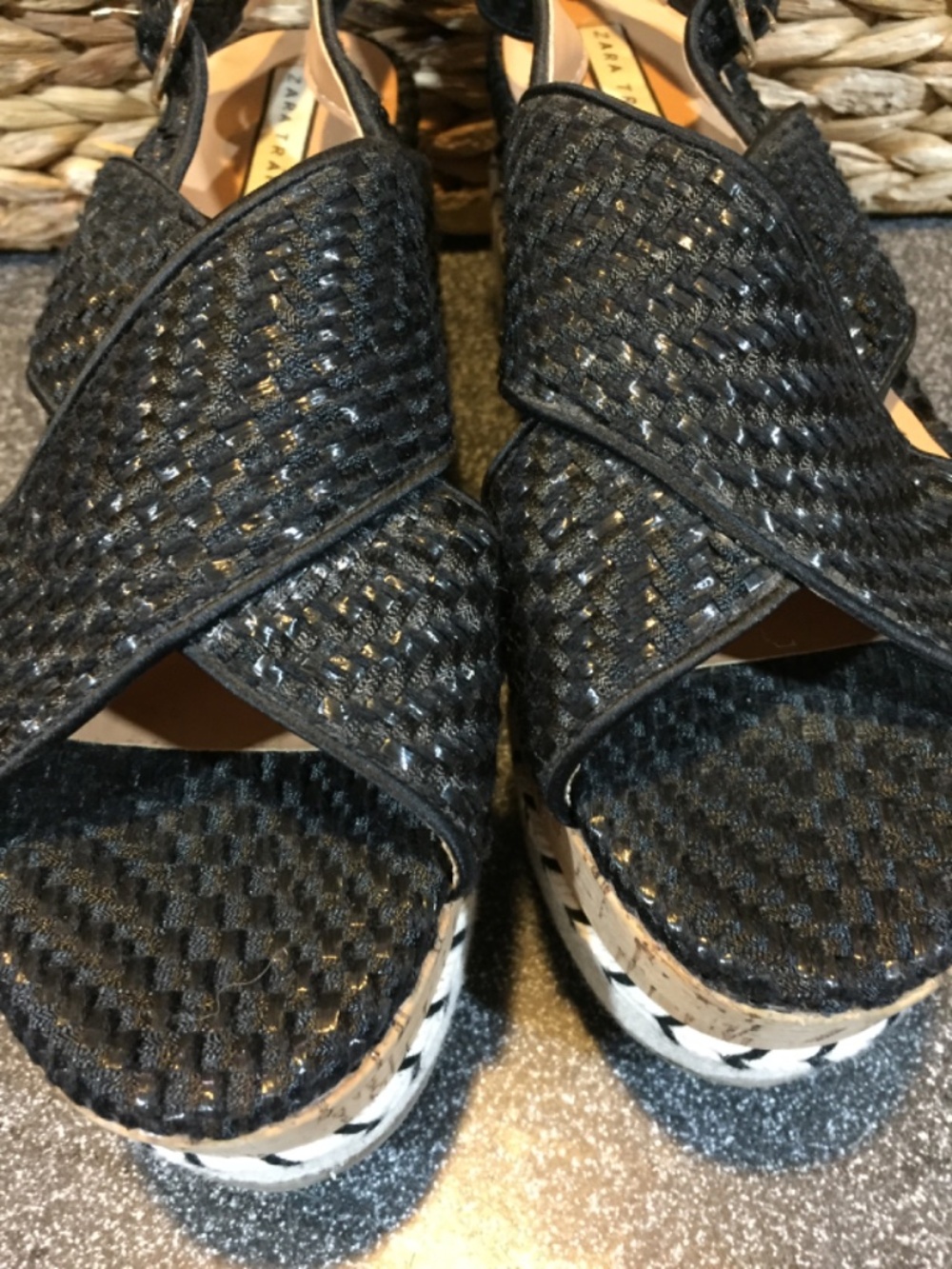 Zara Trafaluc Black Woven Platform Sandals - Picture 10 of 15